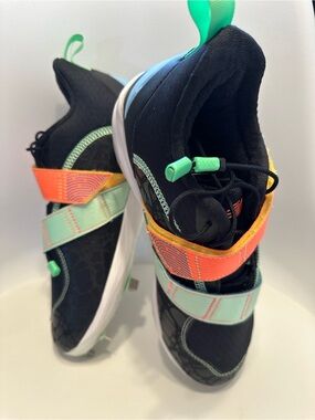 Unisex New Balance Black Athletic Shoes with Mint and Coral Straps